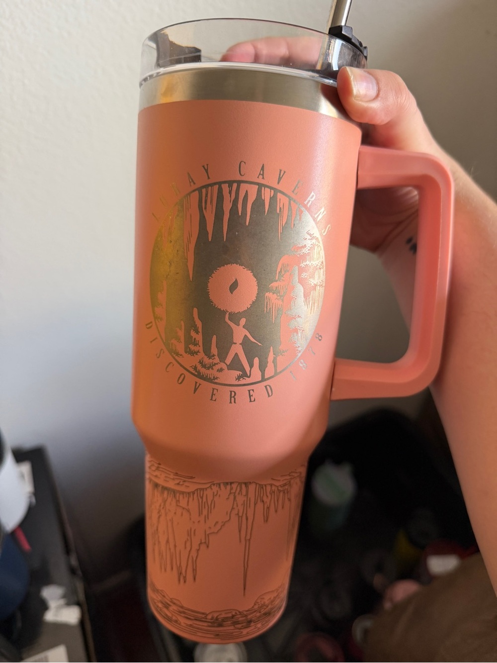 Luray Caverns Coral Pink Insulated Travel Mug with Handle